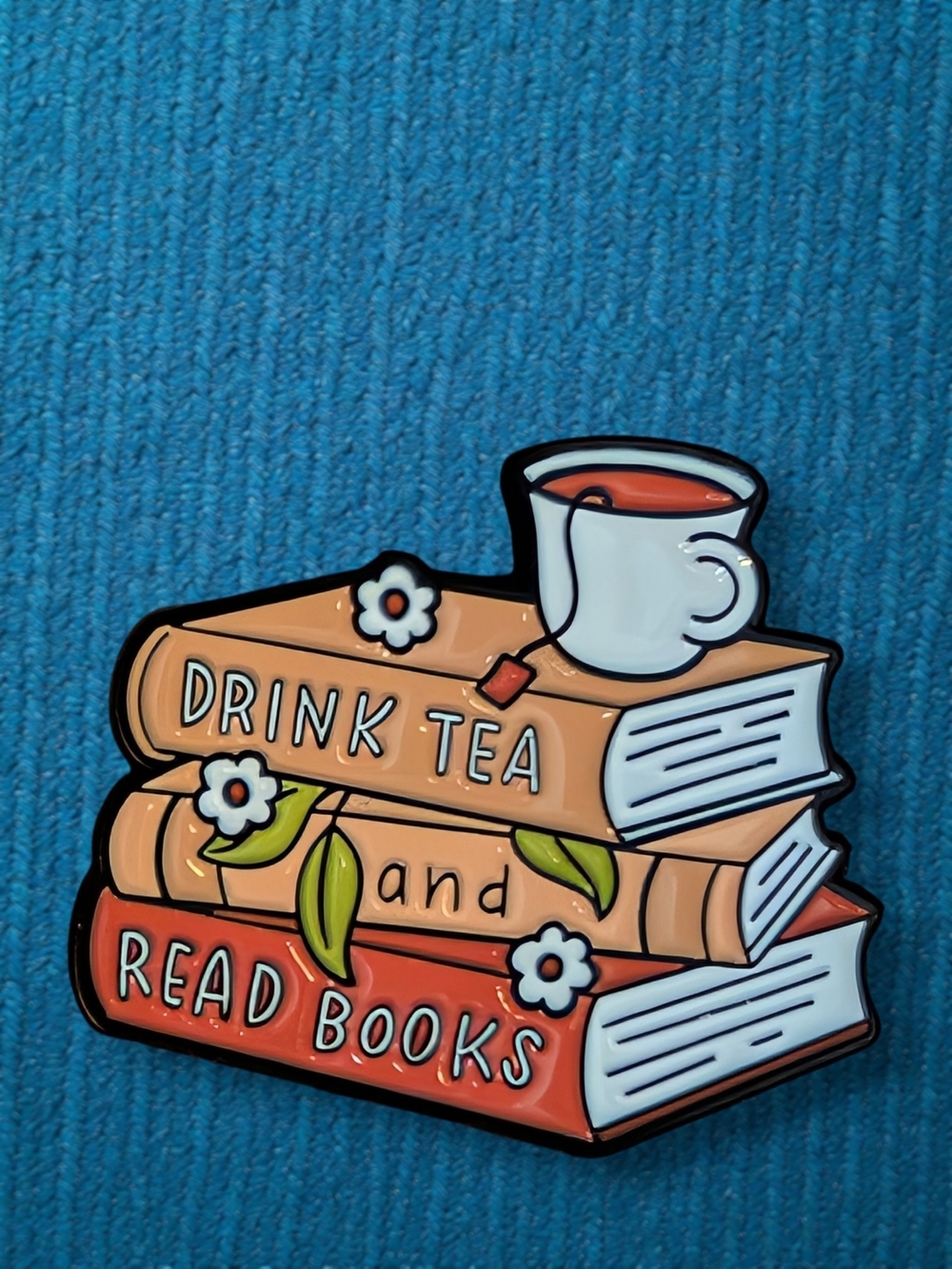 Drink Tea and Read Books Enamel Pin - Orange & Red Stack